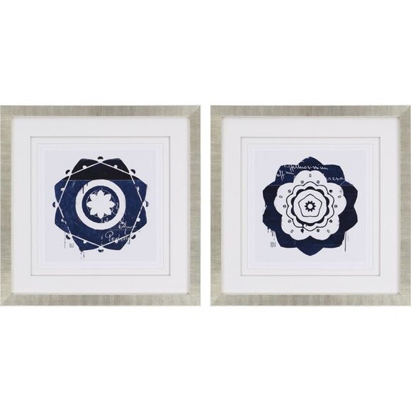 Set of 2 Silver Framed Blue Artwork - Picture 1 of 1